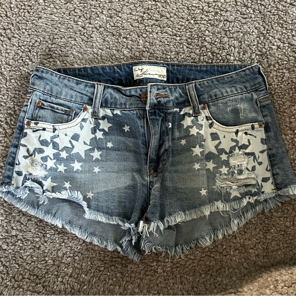 Vintage Havana Blue Star-Patterned Denim Shorts Brand New Size 26 S/M